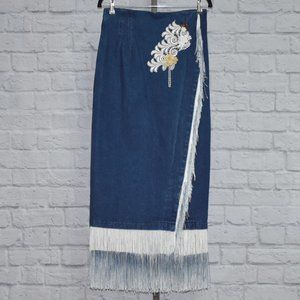 Vintage Ombre Fringe Denim Decorative Skirt